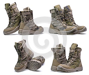 Pair of army boots.Collage