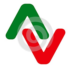 Pair of arrowheads. Arrow logo, arrow icon with 2 arrows.