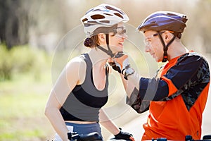 Pair of athletes wear helmets