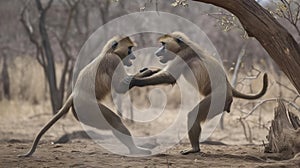 A pair of baboons play-fighting created with Generative AI