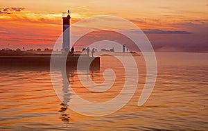 Pair Of Beacons On Lake Ontario At Sunrise