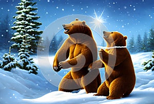 Pair of bears hugging and proving their love to their mate during the winter months at Christmas. Generative ai illustration.