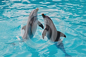A pair of beautiful dancing dolphins in the water