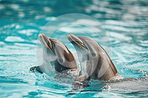 A pair of beautiful dancing dolphins in the water