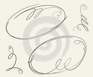 Pair of beautiful vector oval frames, collection of decorative elements
