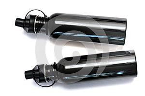 A pair of black aluminium water bottles