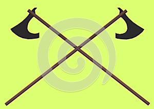 A pair of black blade halberd long pole battle axes