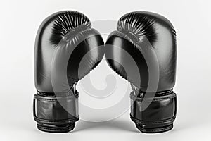 Pair of black boxing gloves isolated on white background. Concept of boxing equipment, combat sports gear, training