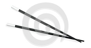 Pair of black chopsticks isolated on white, top view