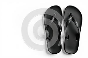 Pair of black flip flops, isolated white backdrop, objects, white, simple