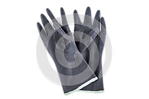 A pair of black gloves with protective coating against acid and alkali, isolated on white, front view