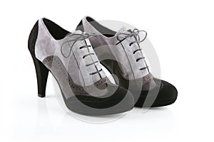 Pair of black and gray stiletto shoes