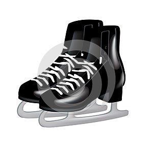 Pair of black ice skates on white