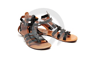 Pair of black leather sandals