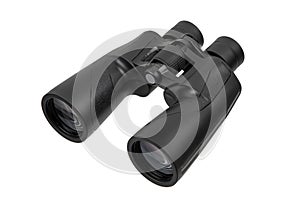Black powerful outdoor binoculars on white background