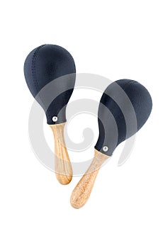 Pair of black plastic maracas isolated on white