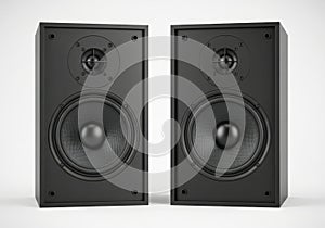 Pair of black rectangular speakers isolated on white background