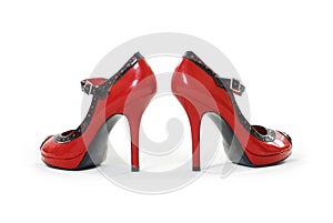 Pair of black and red stiletto high heel shoes