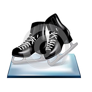 Pair of black skates on ice