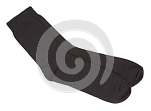 Pair of black warm woolen men socks. Isolated on a white background, close-up, top view