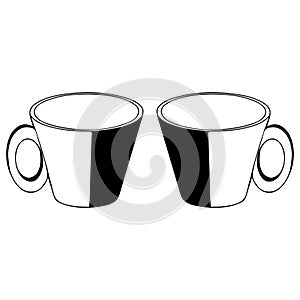 A pair of Black and white hand drawing outline vector illustration of a cup for hot tea or coffee isolated on a white background