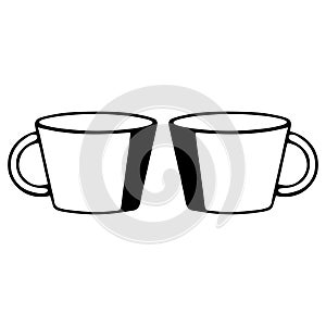 A pair of Black and white hand drawing outline vector illustration of a cup for hot tea or coffee isolated on a white background