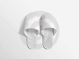 Pair of blank soft white home slippers, design mockup