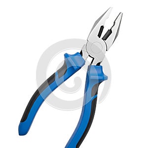 Blue handled combination pliers on a white background