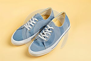 Pair of blue canvas shoes, pair of blue canvas shoes