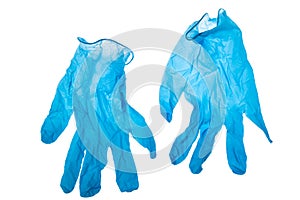 Pair of blue latex gloves for general and medical use, isolated on white
