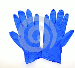 Blue Nitrile protective disposable gloves photo