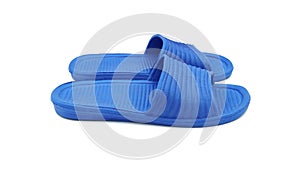 A pair of blue rubber slippers, Sandals on white isolated background.