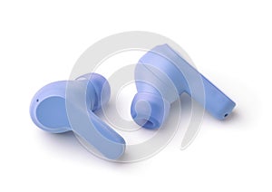Pair of blue true wireless earbuds