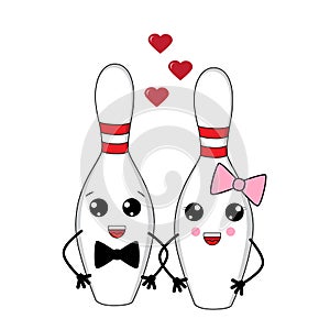Pair of bowling pins. Love. Valentines day. vector