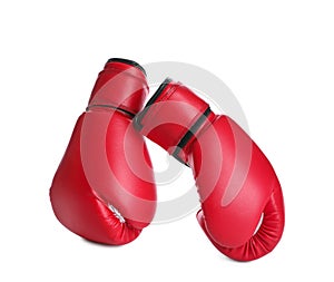 Pair of boxing gloves on white background. Sports equipment