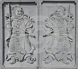 A pair of Brick carving door-god