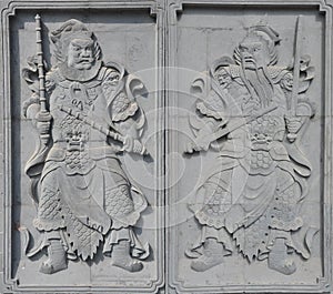 A pair of Brick carving door-god photo