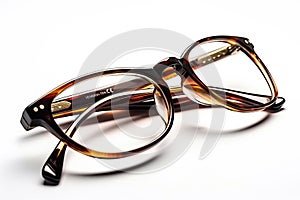 Pair of Brown Eyeglasses or Reading Glasses on White Background