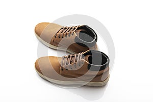 Pair of Brown Shoes Isolated on White Background