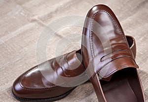 Pair of Brown Stylish Leather Penny Loafer Shoes