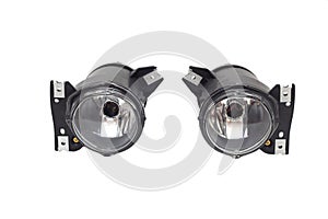 Pair of car fog lights on a white background, isolate, anti-fog headlight