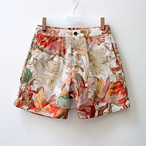 Red Indian Floral Design Shorts With White Background photo