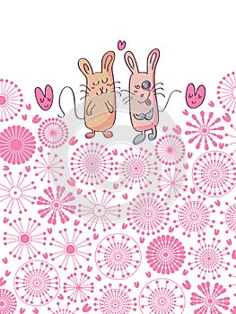 Pair Cat and Mouse Card Circle Flowers_eps