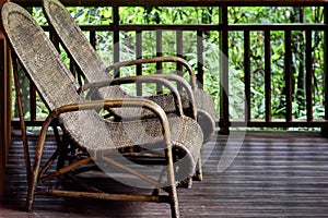 Pair of chairs at room balcony