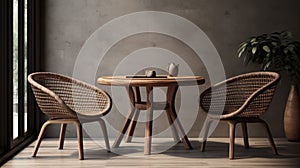 Pair Of Chairs And Table With Concrete Floors - 3d Illustration