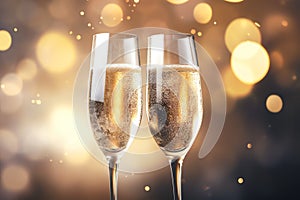 A pair of champagne flutes clinking together Valentine Day background