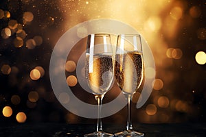 A pair of champagne flutes clinking together Valentine Day background