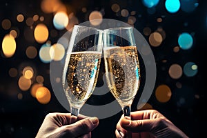 A pair of champagne flutes clinking together Valentine Day background