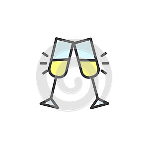 Pair of champagne glass cheers filled outline icon