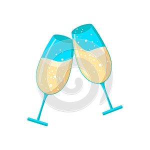 Pair champagne glasses, set of sketch style vector illustration